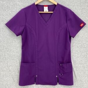 Dickies Scrub Top Womens Small Purple Nursing Vet Medical Uniform Short Sleeve